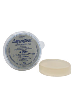 Disposable Parker Labs Aquaflex Ultrasound Gel Pad, 2cm x 9cm, designed for near-field imaging and difficult-to-visualize areas, offering efficient ultrasound energy transmission, hypoallergenic properties, and cross-contamination prevention.