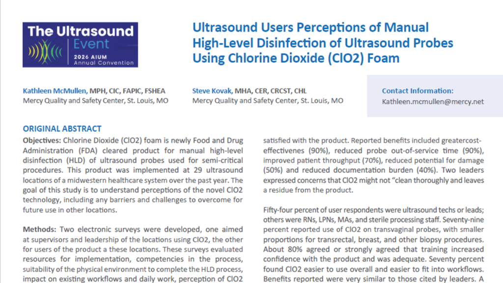 Ultrasound Users Perceptions of Manual High-Level Disinfection of Ultrasound Probes Using Chlorine Dioxide (CIO2) Foam (AIUM 2026)