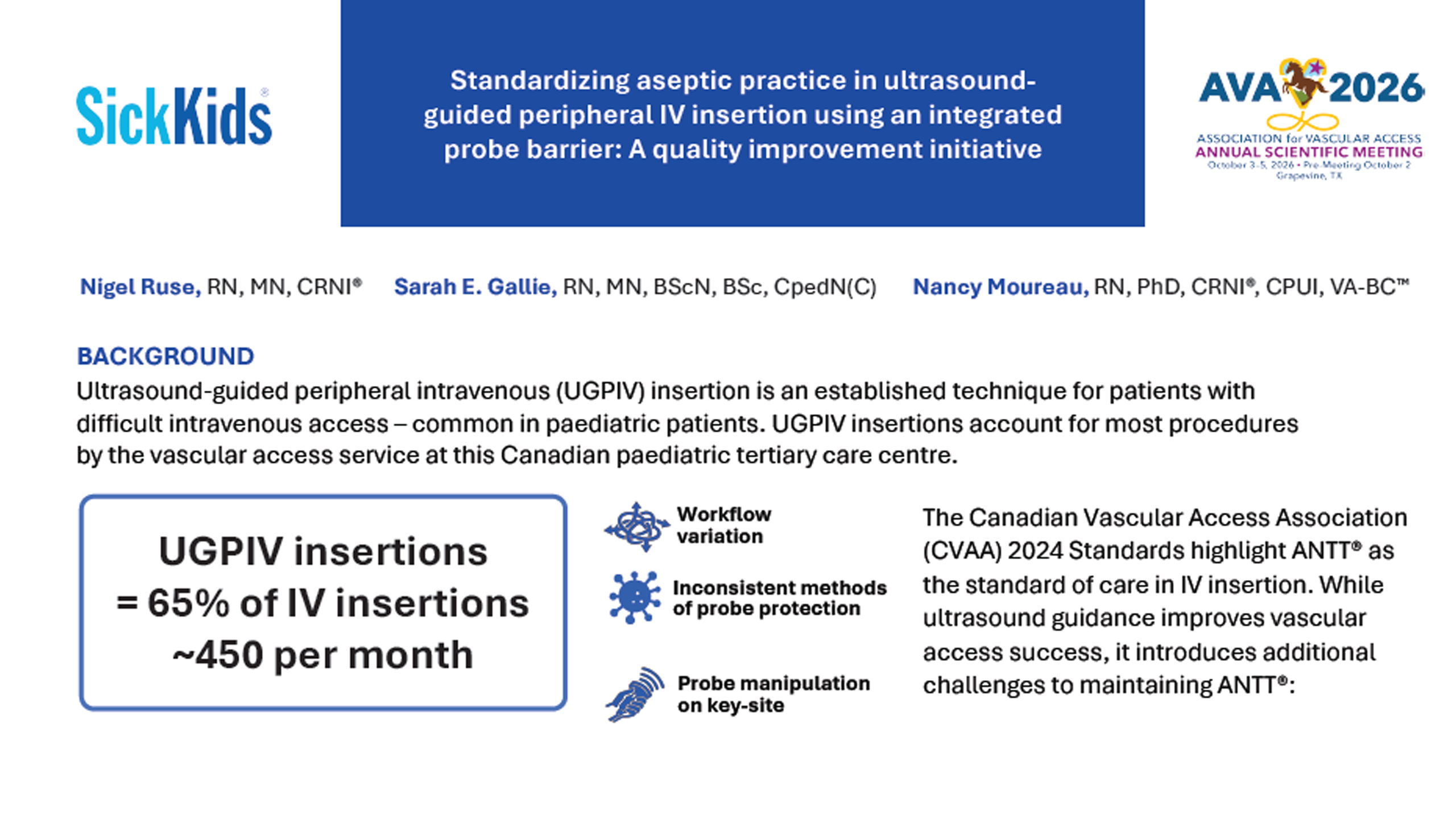 Feature image for Standardizing Aseptic Practice in Ultrasound Guided Peripheral IV Insertion Using Integrated Probe Barrier: A Quality Improvement Initiative (SickKids AVA 2026)